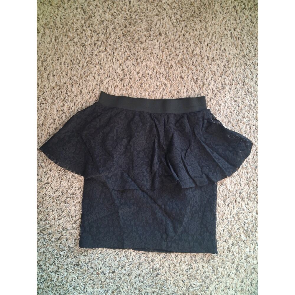 Signed Black Lace Layered Elastic Waist High Rise Pencil Skirt L Floral